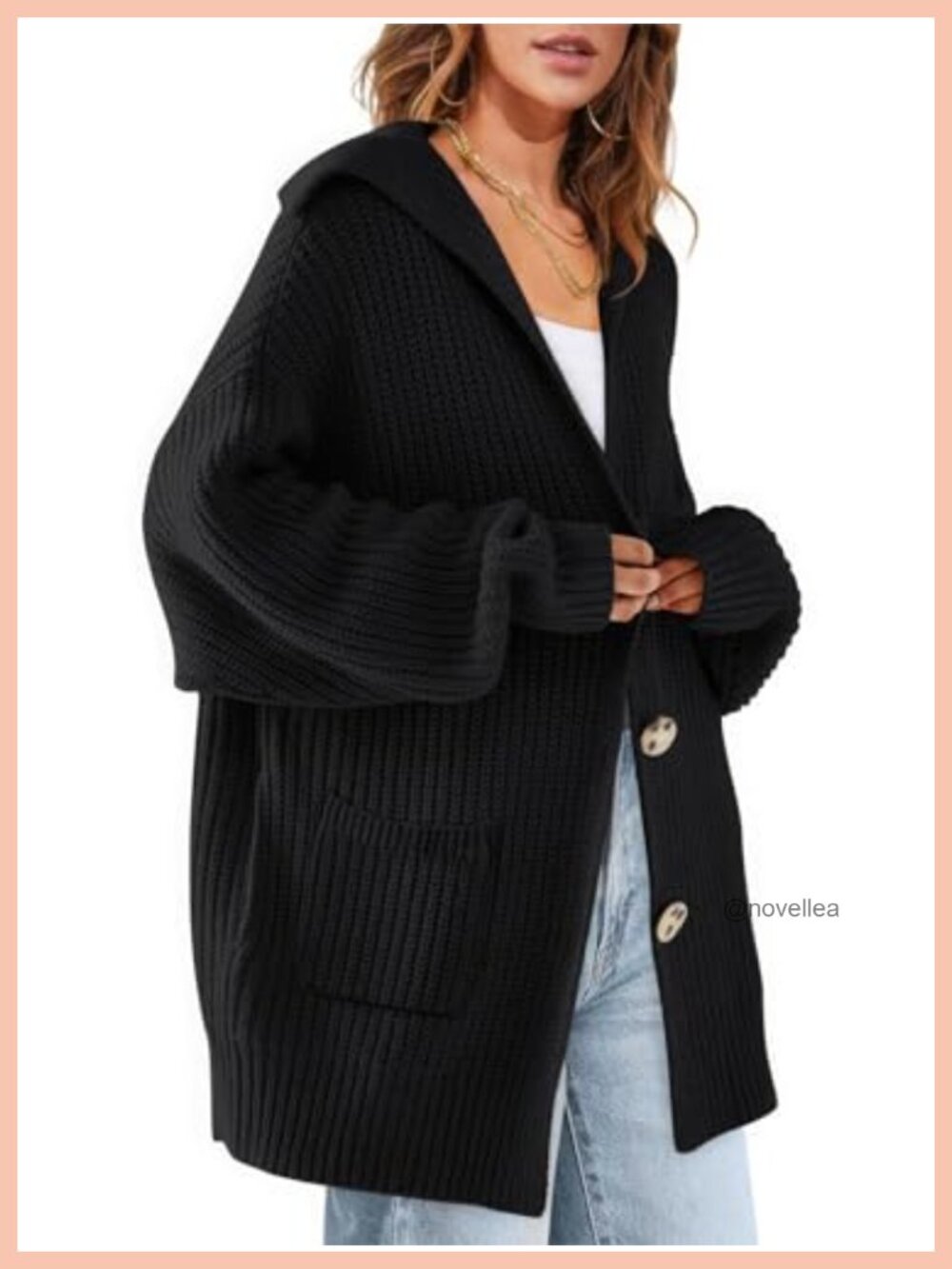 Oversized Sailor Collar Button Cardigan Chunky Knit Long Sleeve Slouchy Sweater